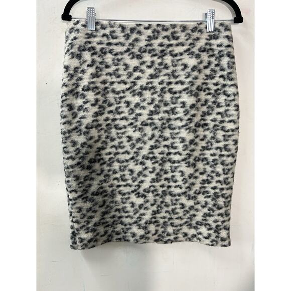 ANN TAYLOR Wool Blend Leopard Print Pencil Skirt 10P Zip Back Lined MobWife Warm - Picture 1 of 10